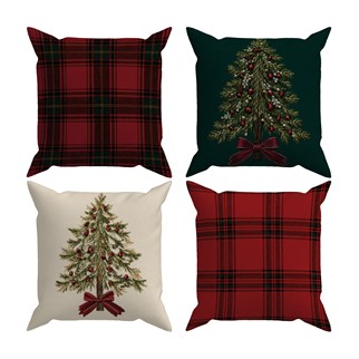 Evdek Christmas Çift Tarafı Baskılı 4’lü Kırlent Kılıfı 6ECHD1