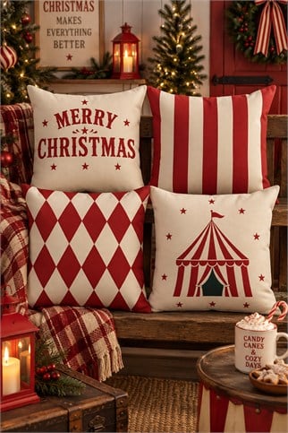 Evdek Christmas Çift Tarafı Baskılı 4’lü Kırlent Kılıfı 6ECHD7