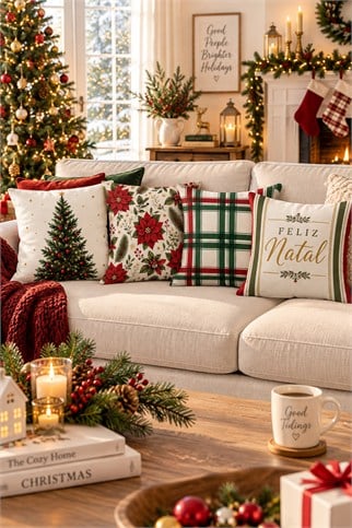 Evdek Christmas Çift Tarafı Baskılı 4’lü Kırlent Kılıfı 6ECHD3