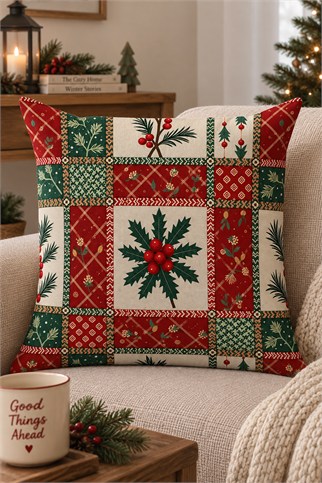Evdek Christmas Çift Tarafı Baskılı Kırlent Kılıfı 6ECHD16