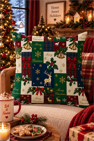 Evdek Christmas Çift Tarafı Baskılı Kırlent Kılıfı 6ECHD15