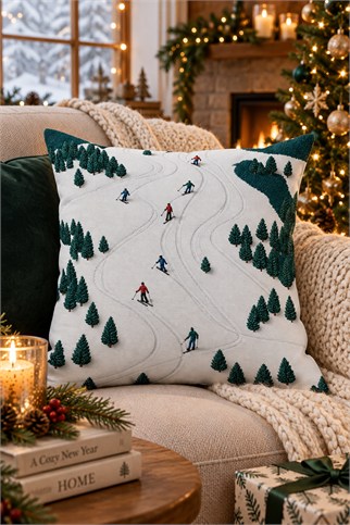 Evdek Christmas Çift Tarafı Baskılı Kırlent Kılıfı 6ECHD1