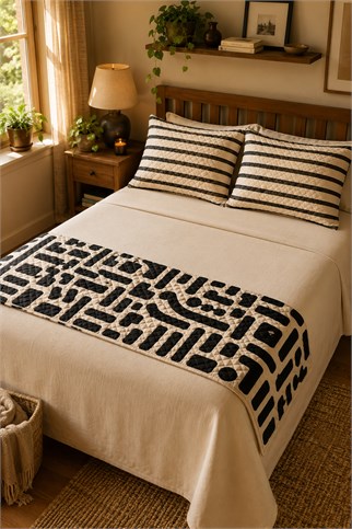Evdek Çift Kişilik Kapitoneli Yatak Runner ve Yastık Kılıfı Seti 80x220 Cm 6EAD9