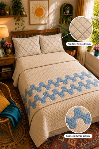 Evdek Çift Kişilik Kapitoneli Yatak Runner ve Yastık Kılıfı Seti 80x220 Cm 6EAD10