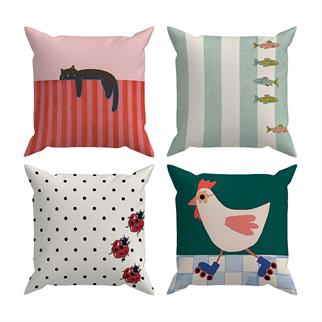 Evdek Çift Tarafı Baskılı 4’lü Kırlent Kılıfı 6EOD12