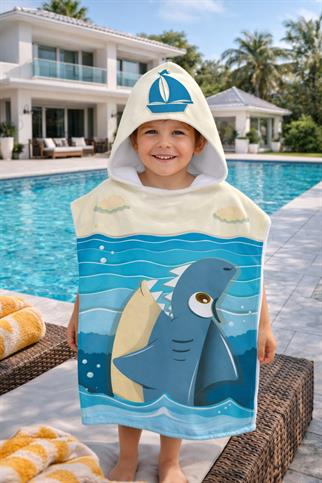 Evdek Little Blue Çocuk Panço Plaj Havlusu