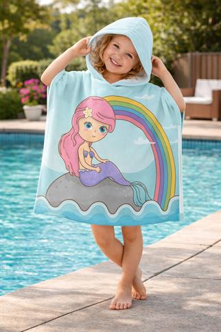 Evdek Rainbow Mermaid Çocuk Panço Plaj Havlusu