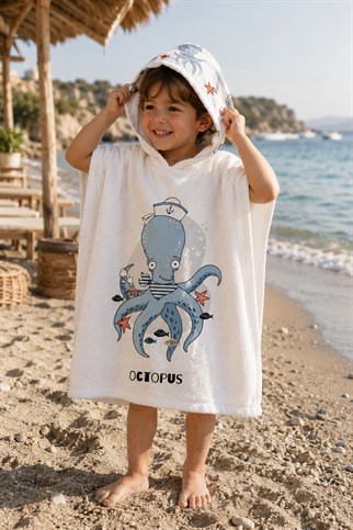 Evdek Sailor Octopus Çocuk Panço Plaj Havlusu