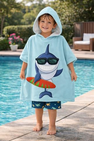 Evdek Shark Çocuk Panço Plaj Havlusu