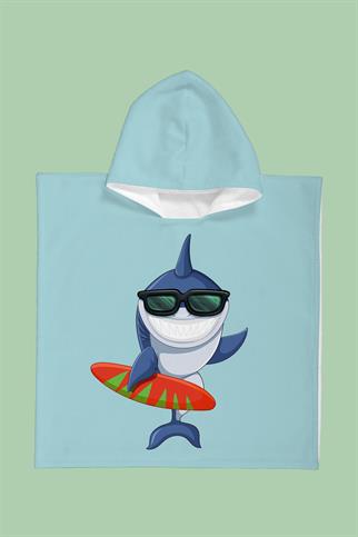 Evdek Shark Çocuk Panço Plaj Havlusu