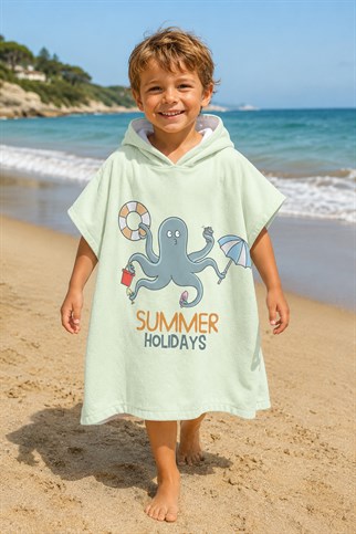 Evdek Summer Octopus Çocuk Panço Plaj Havlusu