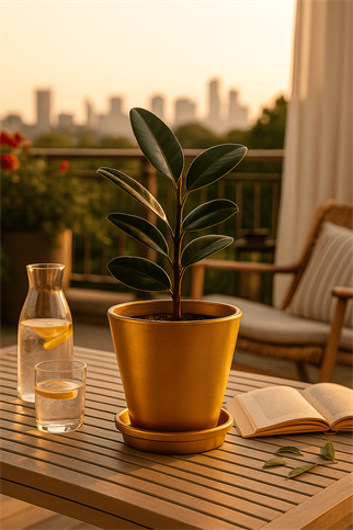 Evdek Tabaklı Altın Konik Çömlek Saksı 23x23 Cm