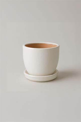 Evdek Tabaklı Beyaz Çömlek Saksı 19x19 Cm