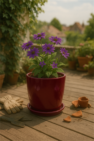 Evdek Tabaklı Bordo Silindirik Çömlek Saksı 15x15 Cm