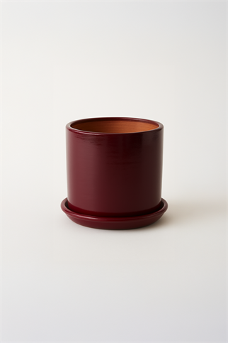 Evdek Tabaklı Bordo Silindirik Çömlek Saksı 15x15 Cm