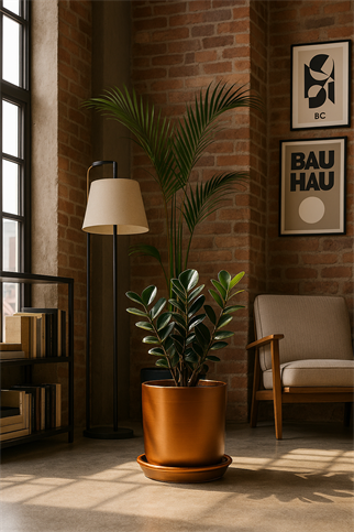 Evdek Tabaklı Bronz Silindirik Çömlek Saksı 15x15 Cm