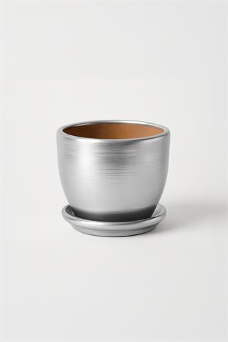 Evdek Tabaklı Gümüş Çömlek Saksı 19x19 Cm