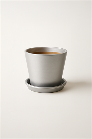 Evdek Tabaklı Gümüş Konik Çömlek Saksı 16x16 Cm