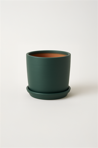Evdek Tabaklı Haki Yeşil Silindirik Çömlek Saksı 15x15 Cm