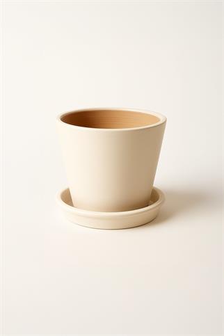 Evdek Tabaklı Krem Konik Çömlek Saksı 23x23 Cm
