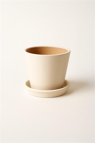 Evdek Tabaklı Krem Konik Çömlek Saksı 14x15 Cm
