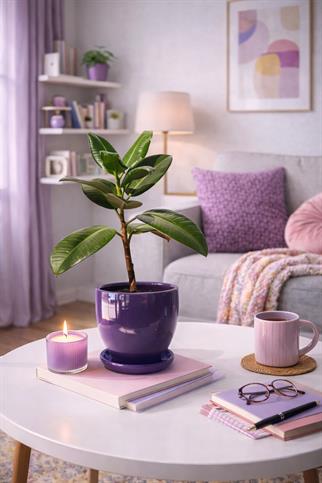 Evdek Tabaklı Mor Çömlek Saksı 19x19 Cm