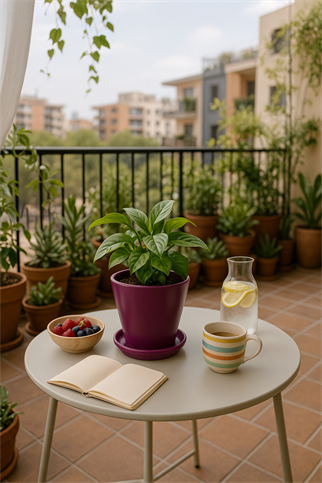 Evdek Tabaklı Mor Konik Çömlek Saksı 14x15 Cm