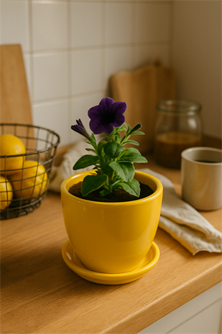 Evdek Tabaklı Sarı Çömlek Saksı 19x19 Cm