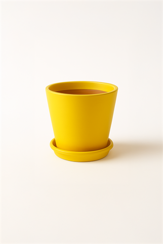 Evdek Tabaklı Sarı Konik Çömlek Saksı 14x15 Cm
