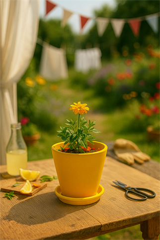 Evdek Tabaklı Sarı Konik Çömlek Saksı 14x15 Cm