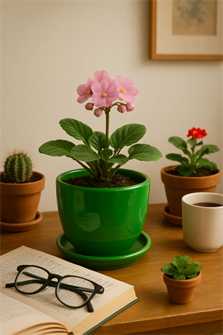 Evdek Tabaklı Yeşil Çömlek Saksı 19x19 Cm