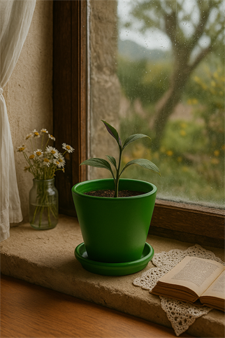 Evdek Tabaklı Yeşil Konik Çömlek Saksı 14x15 Cm