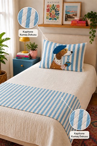 Evdek Tek Kişilik Kapitoneli Yatak Runner ve Yastık Seti 60x150 Cm 6ETD3