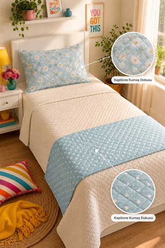 Evdek Tek Kişilik Kapitoneli Yatak Runner ve Yastık Seti 60x150 Cm 6ETD1