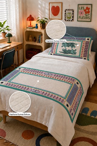 Evdek Tek Kişilik Kapitoneli Yatak Runner ve Yastık Seti 60x150 Cm 6ETD10