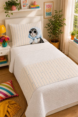 Evdek Tek Kişilik Kapitoneli Yatak Runner ve Yastık Seti 60x150 Cm 6ETD2