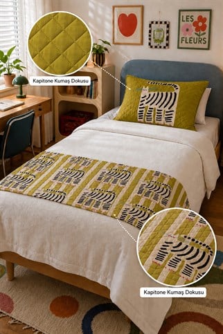 Evdek Tek Kişilik Kapitoneli Yatak Runner ve Yastık Seti 60x150 Cm 6ETD8