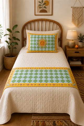 Evdek Tek Kişilik Kapitoneli Yatak Runner ve Yastık Seti 60x150 Cm 6ETD4