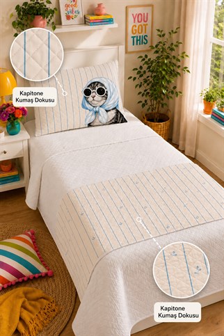 Evdek Tek Kişilik Kapitoneli Yatak Runner ve Yastık Seti 60x150 Cm 6ETD2