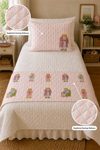 Evdek Tek Kişilik Kapitoneli Yatak Runner ve Yastık Seti 60x150 Cm 6ETD9