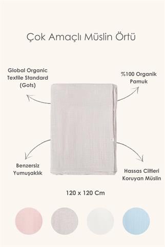 İrya Bebemarin Çok Amaçlı Müslin Örtü Mavi 120x120 Cm