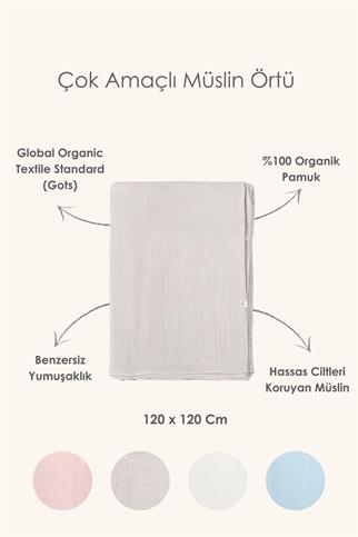 İrya Bebemarin Çok Amaçlı Müslin Örtü Beyaz 120x120 Cm
