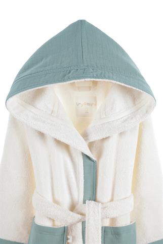 İrya Joy Of Colors Organik Pamuk Müslin Detaylı Çocuk Bornoz Yeşil 6-7 Yaş