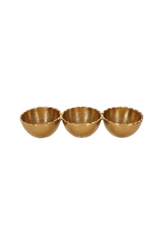 Porland Amora 3 Göz Altın Rengi Dekoratif Tabak 5x11x33 cm