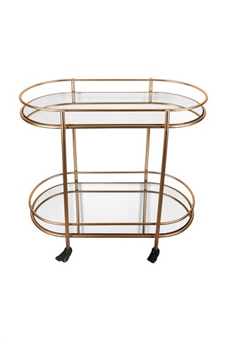Porland Helena Oval Altın Rengi Servis Arabası 80x43x80 cm
