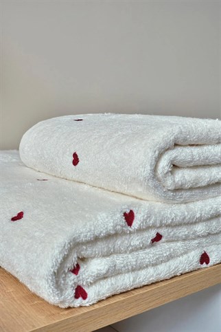 Royal Nazik Amore Banyo Havlu Krem-Kırmızı 90x150 Cm