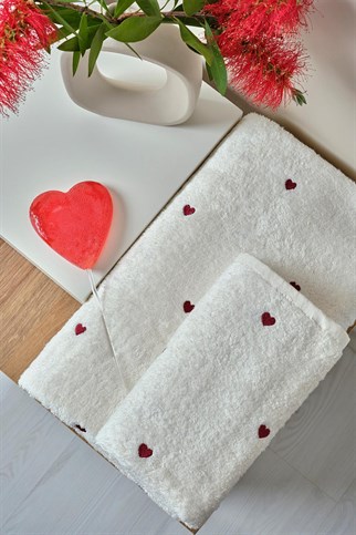 Royal Nazik Amore Banyo Havlu Krem-Kırmızı 90x150 Cm