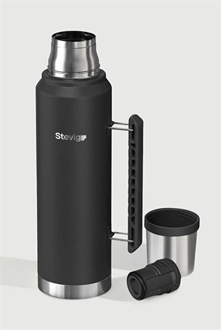 Stevig 1 Camper Klasik Kulplu Sızdırmaz Çelik Termos Black 1.2 lt