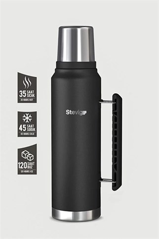 Stevig 1 Camper Klasik Kulplu Sızdırmaz Çelik Termos Black 1.2 lt