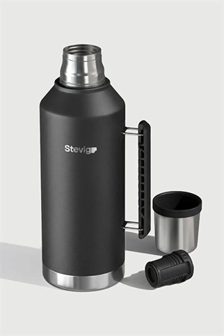 Stevig 1 Camper Klasik Kulplu Sızdırmaz Çelik Termos Black 2.2 lt